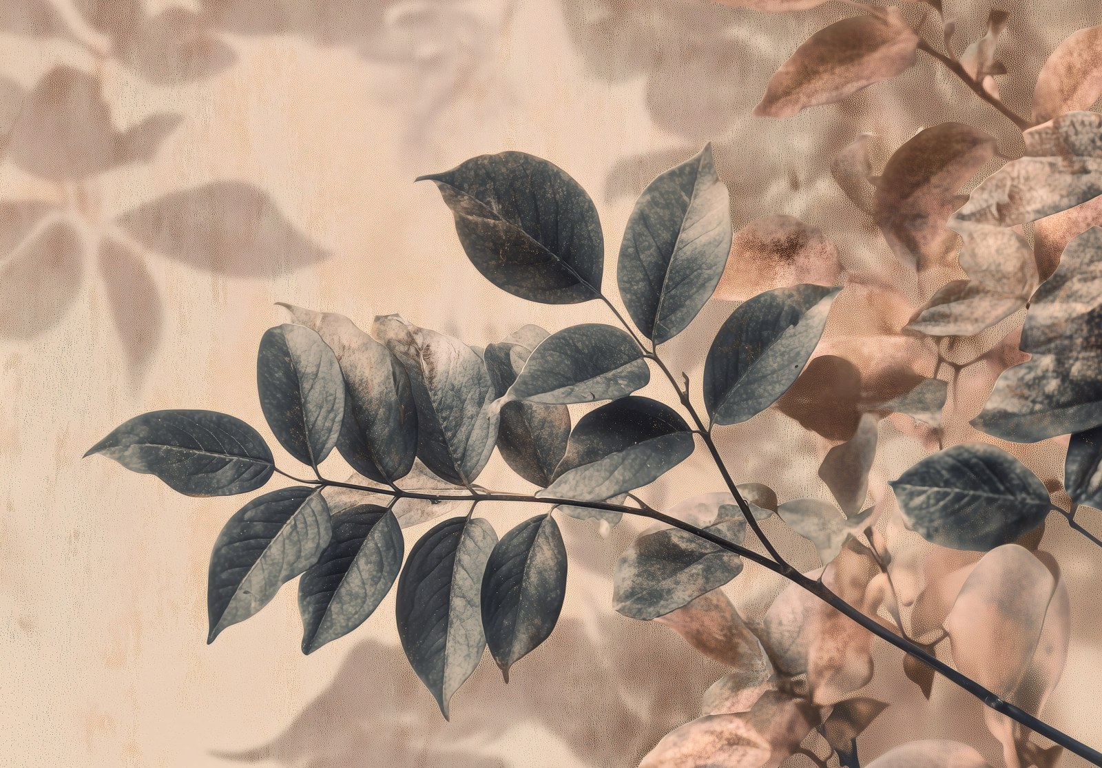 Фототапет Деликатни листа в бежово и графитено – модерен минимализъм